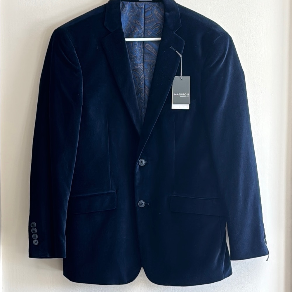 Madison Royal Blue Velvet Sport Coat with Notched Lapels